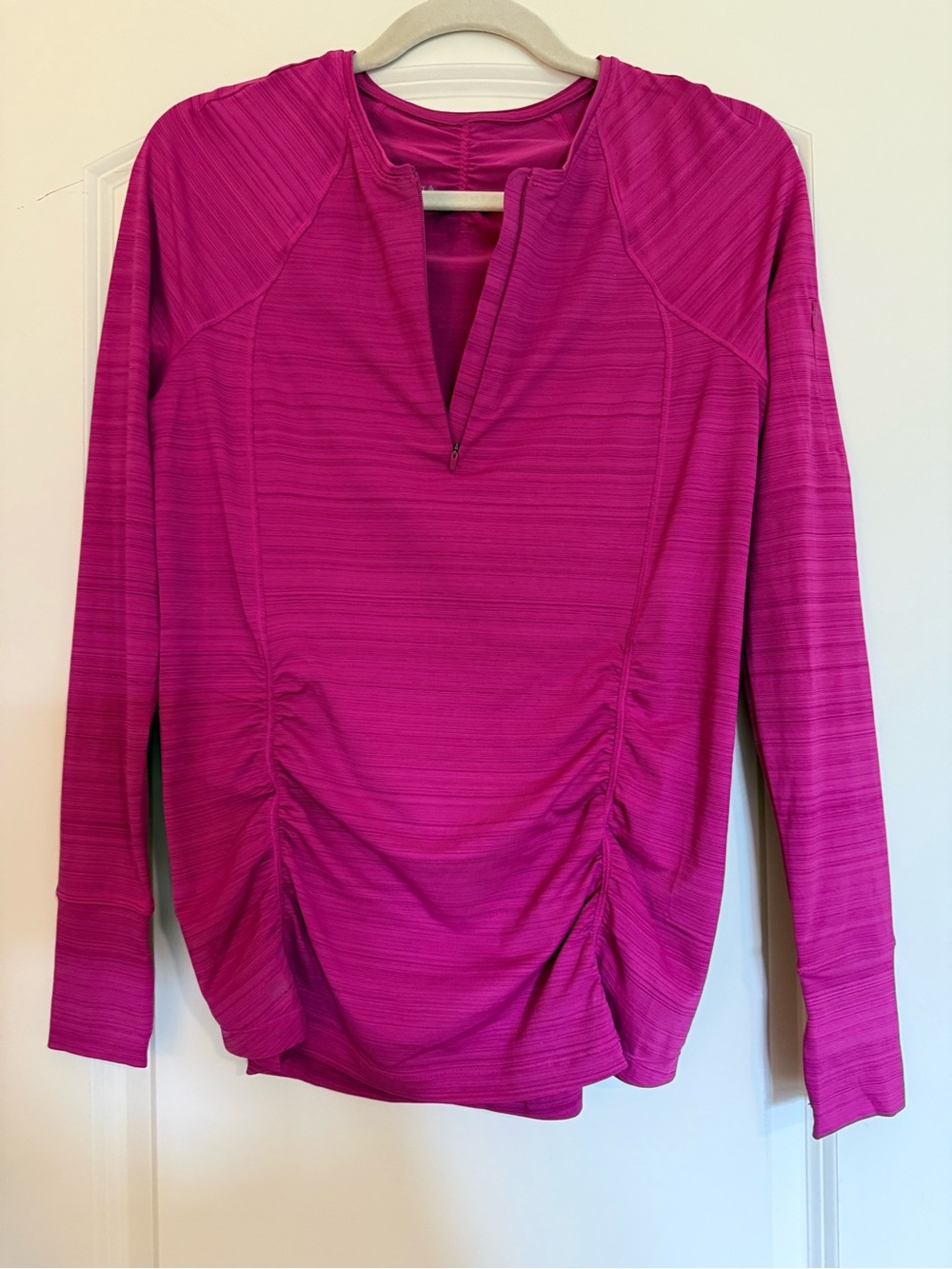 Athleta Magenta Long-Sleeve Zip-Neck Active Top